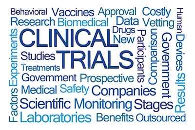 Clinical Trials Word Cloud on White Background