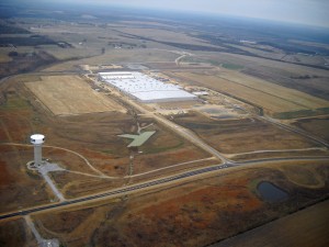 The south view of the construction of Yokohama Tire Manufacturing Mississippi facility. Site work for Phases 1-4 of this project are show; Phase 1 is currently under construction. Photo: Golden Triangle Development LINK. 