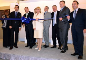 Lt. Governor Kim Guadagno (middle of the picture) attends a ribbon cutting at JPMorgan Chase & Co.’s Newport Operations Center in Jersey City. Photo: Choose New Jersey