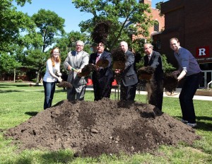 Last June, officials including Gov. Chris Christie (third from left), turned ground at the site of Rutgers University’s new chemistry and chemical biology building at the Busch Campus in Piscataway. Photo: Tim Larsen/Governor’s Office
