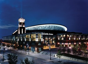 As the centerpiece of the country’s first fully integrated mixed-use sports and entertainment district, the 18,500-seat Nationwide Arena in Columbus, Ohio, is an innovative venue that provides a great game-day experience for fans. Photo: Courtesy of HOK © Timothy Hursley  