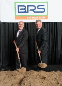 John Correnti, left, chairman and CEO, Big River Steel with former Arkansas Gov. Mike Beebe at the Big River Steel groundbreaking in Osceola in September 2014. Photo: AEDC